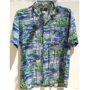 Vintage Blue Green Men’s Hawaiian Surf Shirt